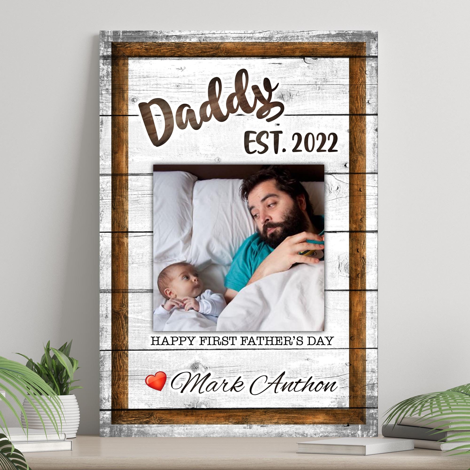 Póster personalizado del Día del Padre con el mensaje "Feliz primer día del padre", lienzo