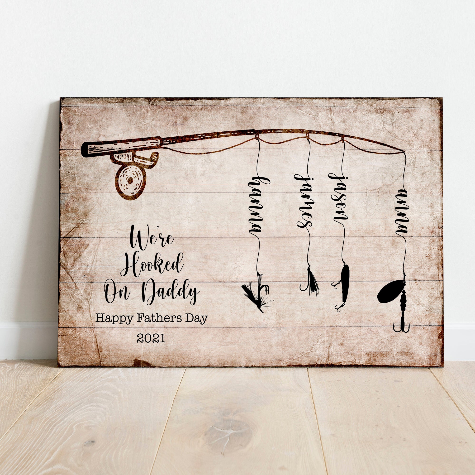 Personalized We're Hooked On Daddy Fishing Father's Day Poster, Canvas