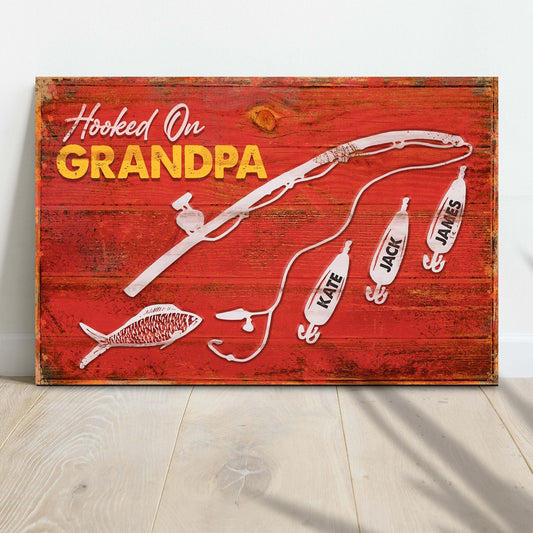 Póster personalizado del Día del Padre con el abuelo enganchado a la pesca, lienzo