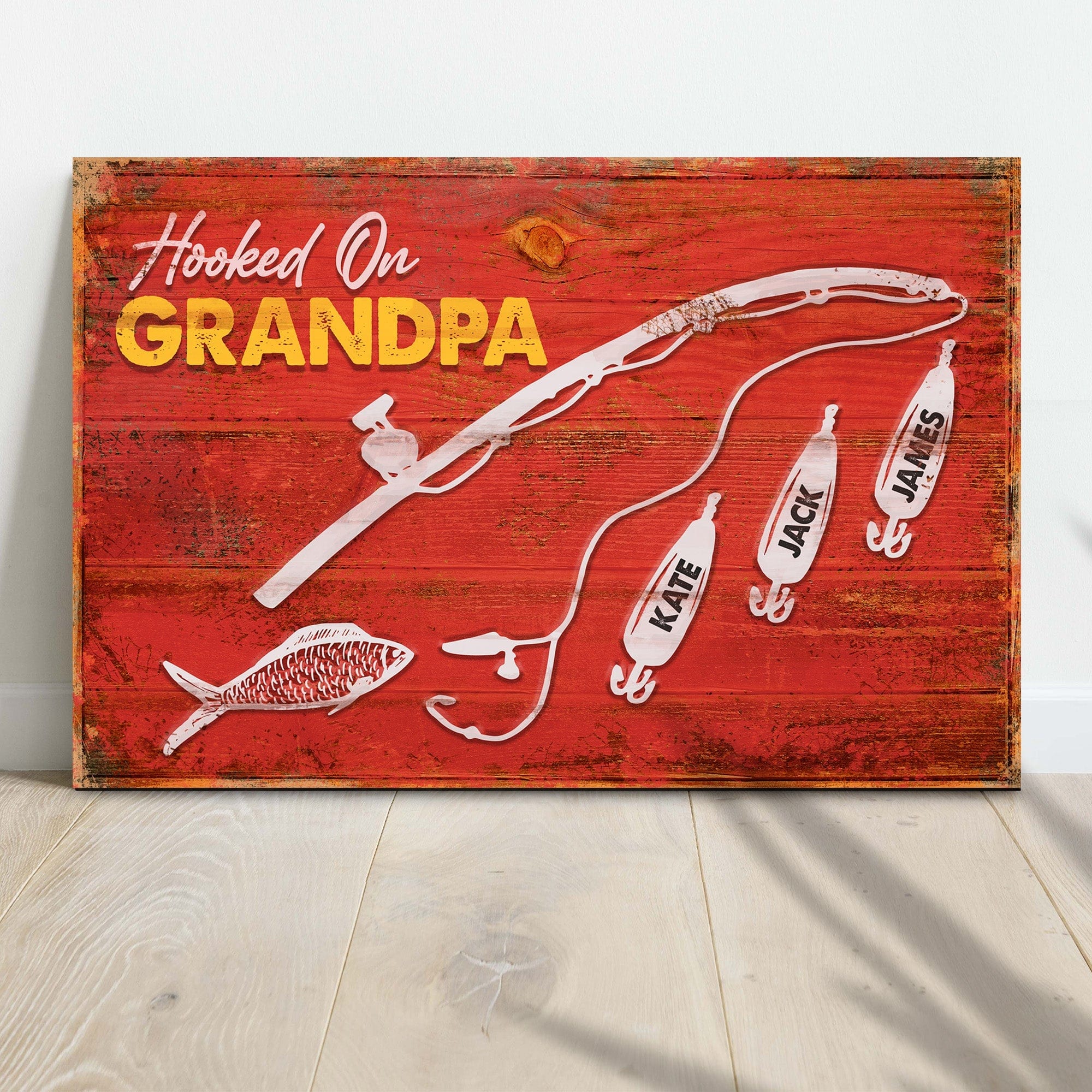 Personalized Hooked On Grandpa Fishing Father's Day Poster, Canvas