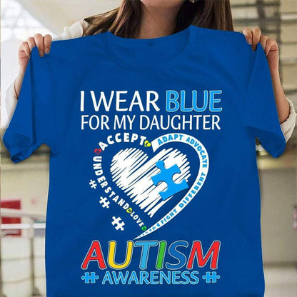 Camiseta de concienciación sobre la aceptación del autismo para mamá y papá, "Me pongo azul por mi hija", pieza de rompecabezas en forma de corazón