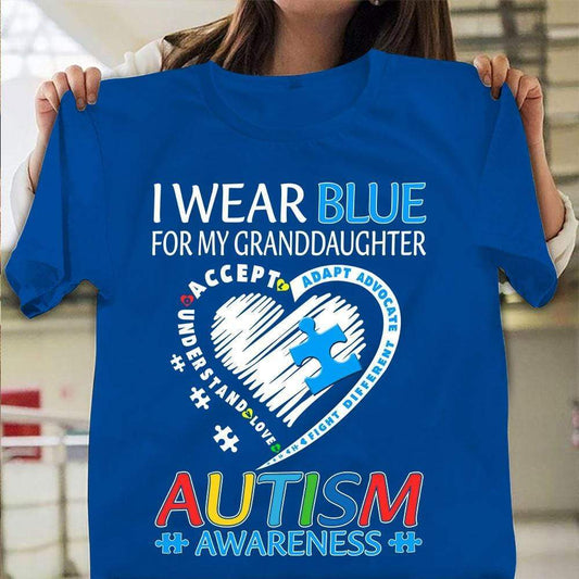 Camiseta de abuela autista, "Me pongo azul por mi nieta", pieza de rompecabezas en forma de corazón