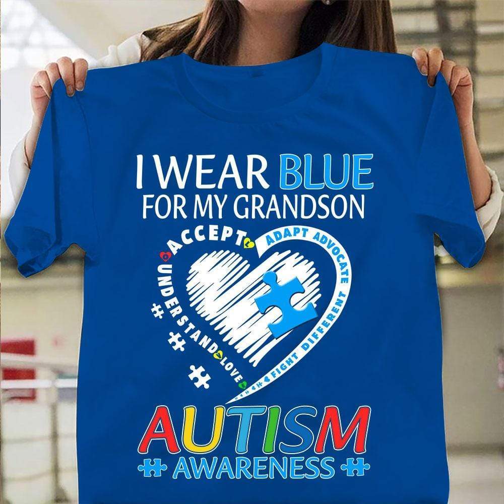 Llevo puesto el azul por mi nieto, pieza de rompecabezas en forma de corazón, camiseta de abuela autista