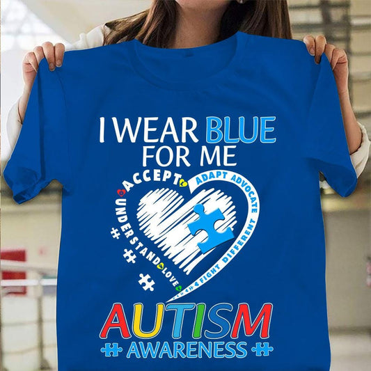 Camiseta de concienciación sobre la aceptación del autismo, "Me visto de azul por mí", pieza de rompecabezas en forma de corazón