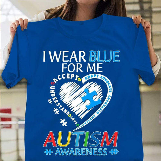Camiseta de concienciación sobre el autismo para niños, "Me visto de azul por mí", pieza de rompecabezas con forma de corazón