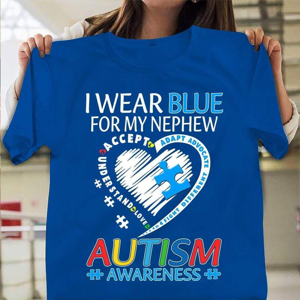 Camiseta de aceptación del autismo, "Me pongo azul por mi sobrino", camiseta de concienciación sobre el autismo