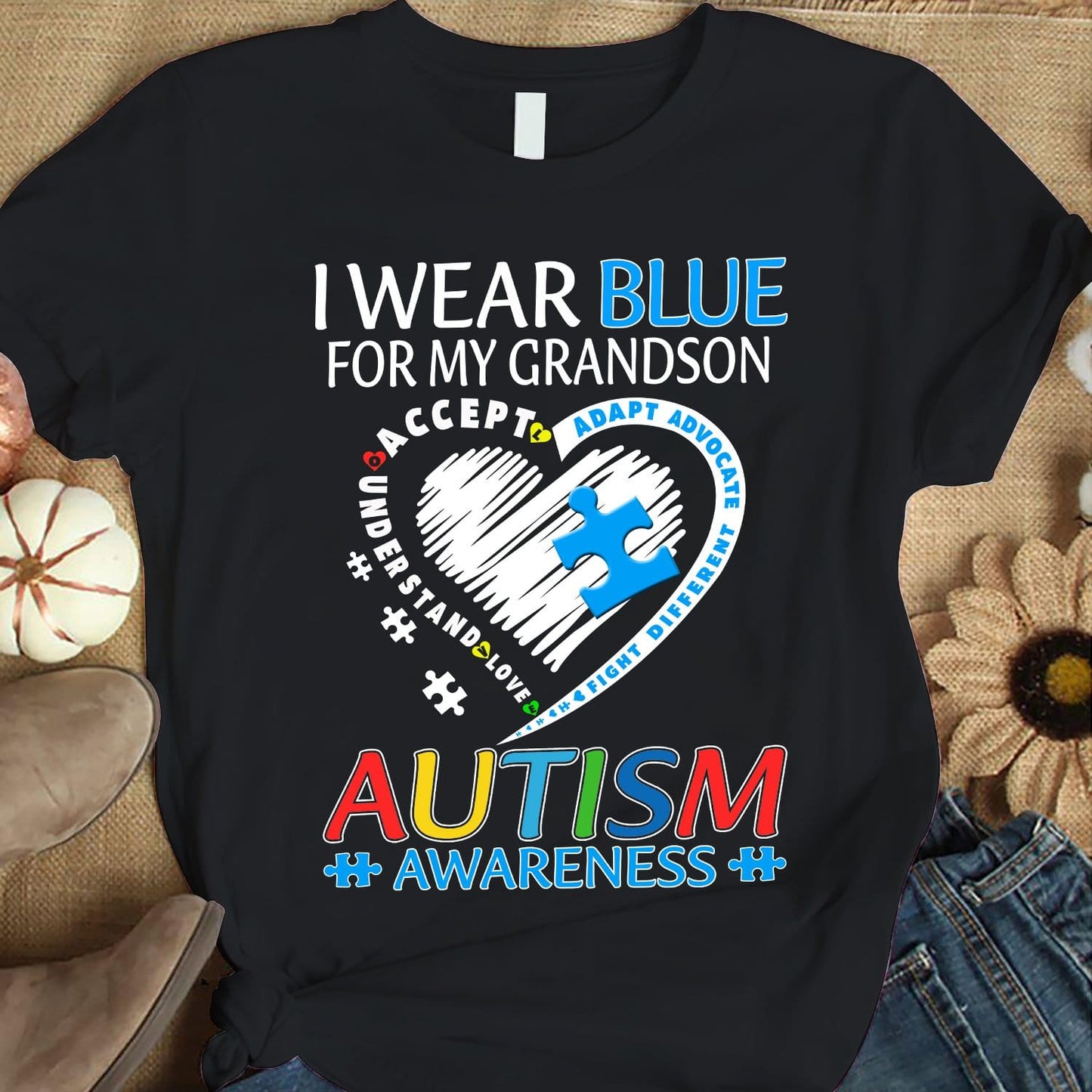Camisetas ideales para abuelas que concientizan sobre el autismo. Me pongo azul para que mi nieto las acepte.