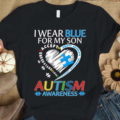 Autism Acceptance Shirt, I Wear Blue For My Son, Puzzle Piece Heart
