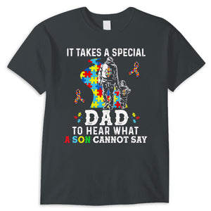 It Takes Special Dad To Hear What Son Cannot Say, Puzzle Piece Road Ribbon, Autism Dad Shirts