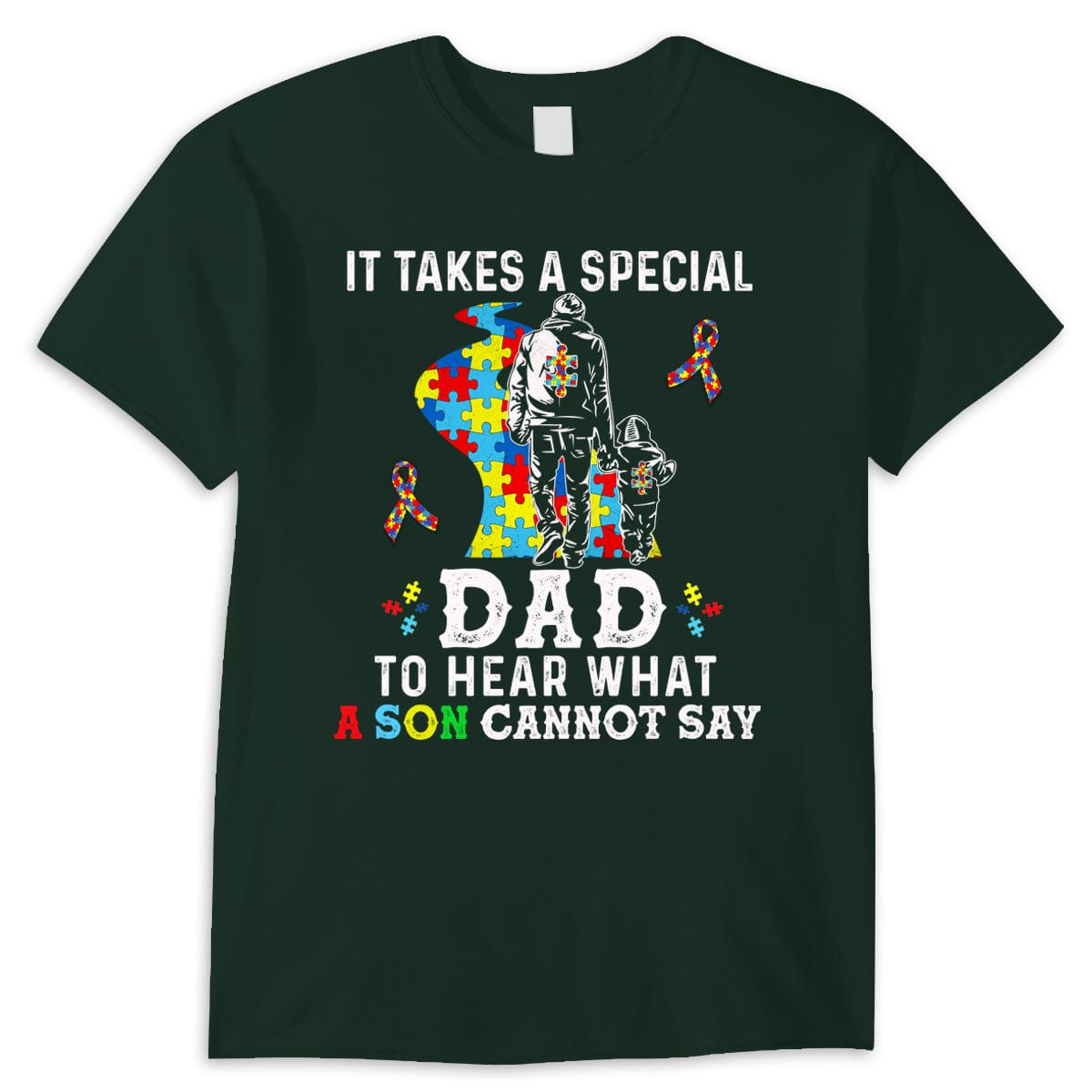 Se necesita un padre especial para escuchar lo que el hijo no puede decir Camiseta con lazo de rompecabezas para niños sobre autismo