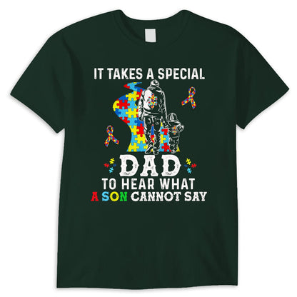 Se necesita un padre especial para escuchar lo que el hijo no puede decir Camiseta con lazo de rompecabezas para niños sobre autismo