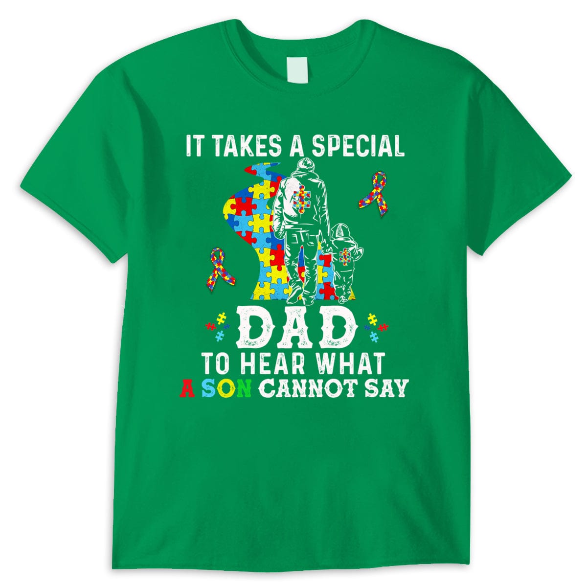Se necesita un padre especial para escuchar lo que el hijo no puede decir Camiseta con lazo de rompecabezas para niños sobre autismo