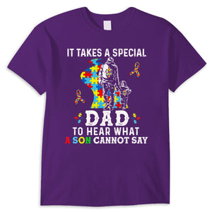 It Takes Special Dad To Hear What Son Cannot Say Puzzle Piece Road Ribbon Autism Shirt For Kids