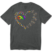Autism Awareness T Shirt, You'll Never Walk Alone With Puzzle Piece Heart Dragonfly & Rainbow Infinity