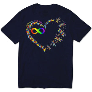 You'll Never Walk Alone With Puzzle Piece Heart Dragonfly & Rainbow Infinity Autism Hoodie, Shirts