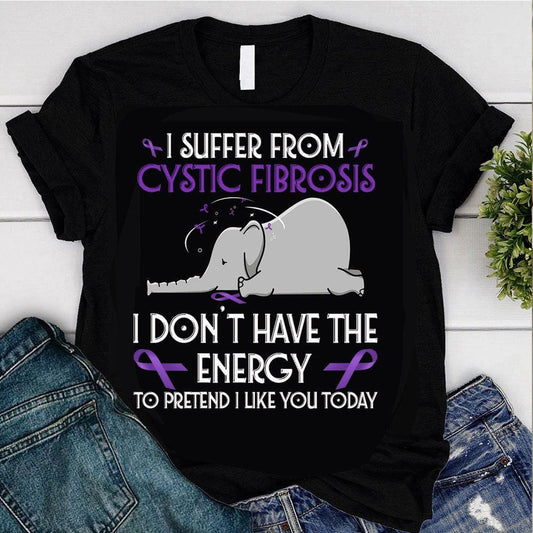 Sufro de fibrosis quística, no tengo energía, camiseta de concienciación sobre la fibrosis quística de Elephant Cansado