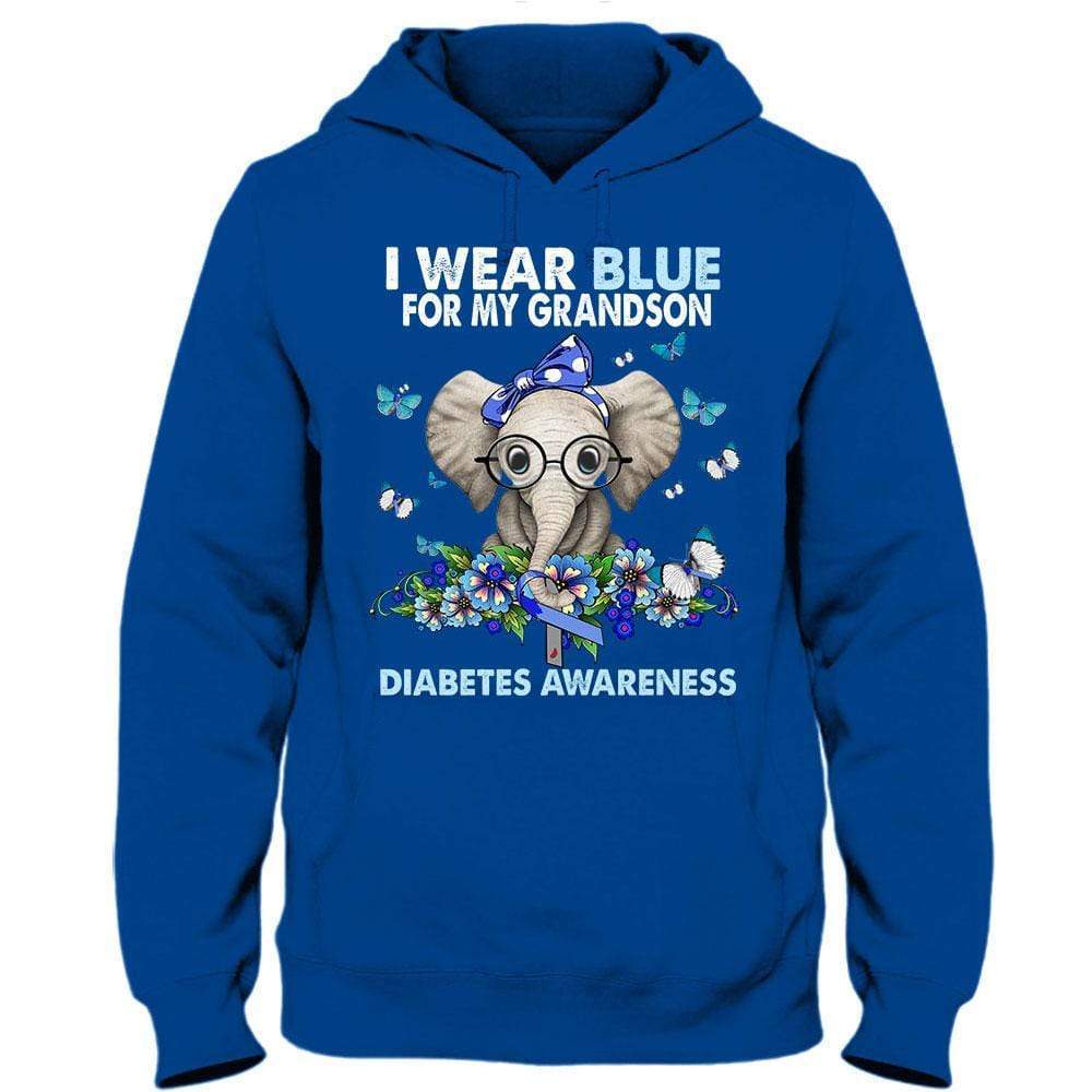 Llevo azul por mi nieto, sudadera con capucha y camiseta con el lema "Elefante con diabetes"