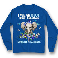 I Wear Blue For My Grandson, Elephant Type 1 Diabetes Awareness Support Shirt