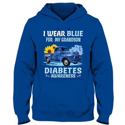 Diabetes Awareness Shirt, I Wear Blue For My Grandson, Ribbon Sunflower Car