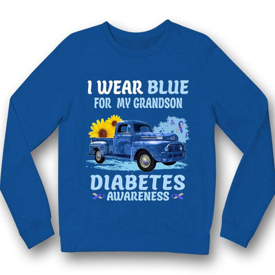 Diabetes Awareness Shirt, I Wear Blue For My Grandson, Ribbon Sunflower Car