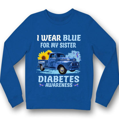 Llevo puesto el azul por mi hermana, coche con lazo y girasol, camiseta para concienciar sobre la diabetes