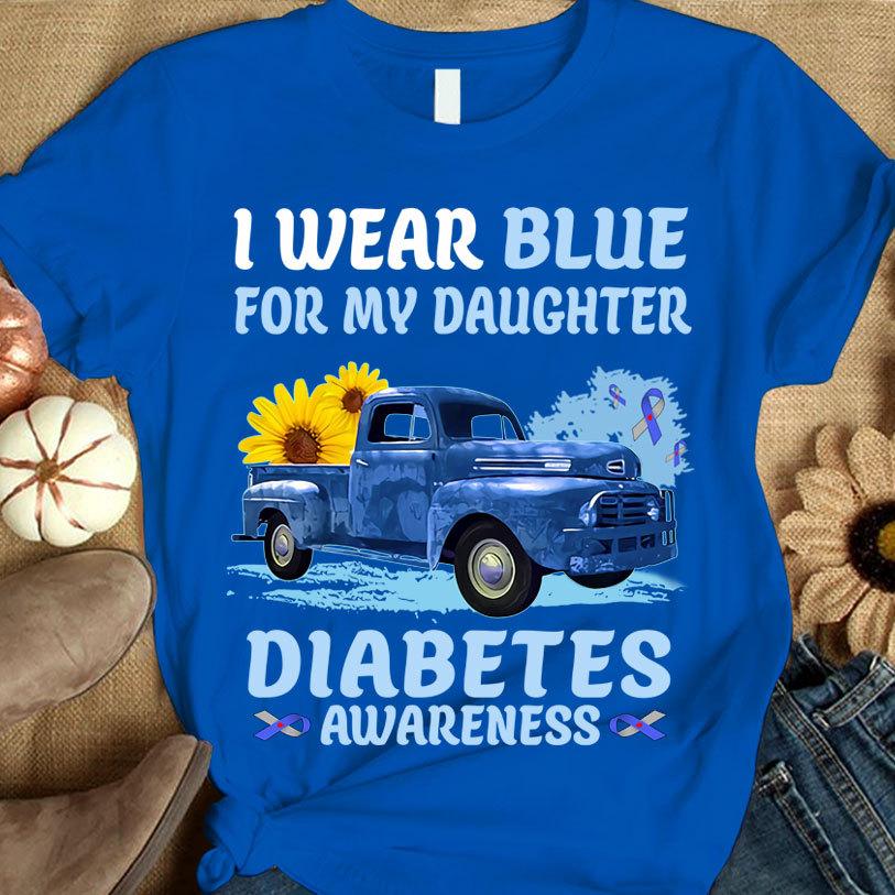 Diabetes Shirts, I Wear Blue For Daughter, Ribbon Sunflower Car