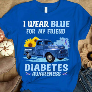 Camiseta de concienciación sobre la diabetes, me pongo azul para mi amigo con cinta de girasol en el coche