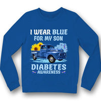 Type 1 Diabetes Mom Awareness Shirt, I Wear Blue For My Son, Ribbon Sunflower Car