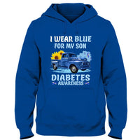 Type 1 Diabetes Mom Awareness Shirt, I Wear Blue For My Son, Ribbon Sunflower Car
