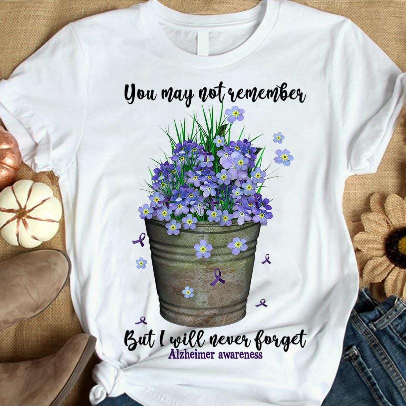 Alzheimer's Awareness T Shirts I Will Never Forget Purple Flower