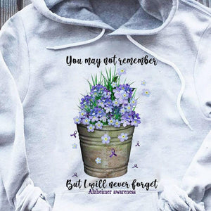 Camisetas de concienciación sobre el Alzheimer Nunca olvidaré la flor morada