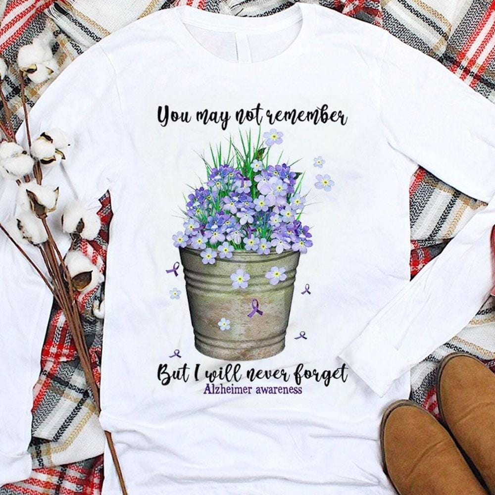 Alzheimer's Awareness T Shirts I Will Never Forget Purple Flower