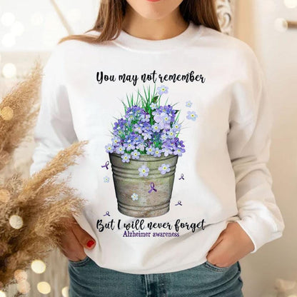 Camisetas de concienciación sobre el Alzheimer Nunca olvidaré la flor morada