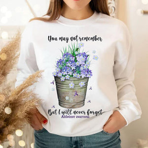 Camisetas de concienciación sobre el Alzheimer Nunca olvidaré la flor morada