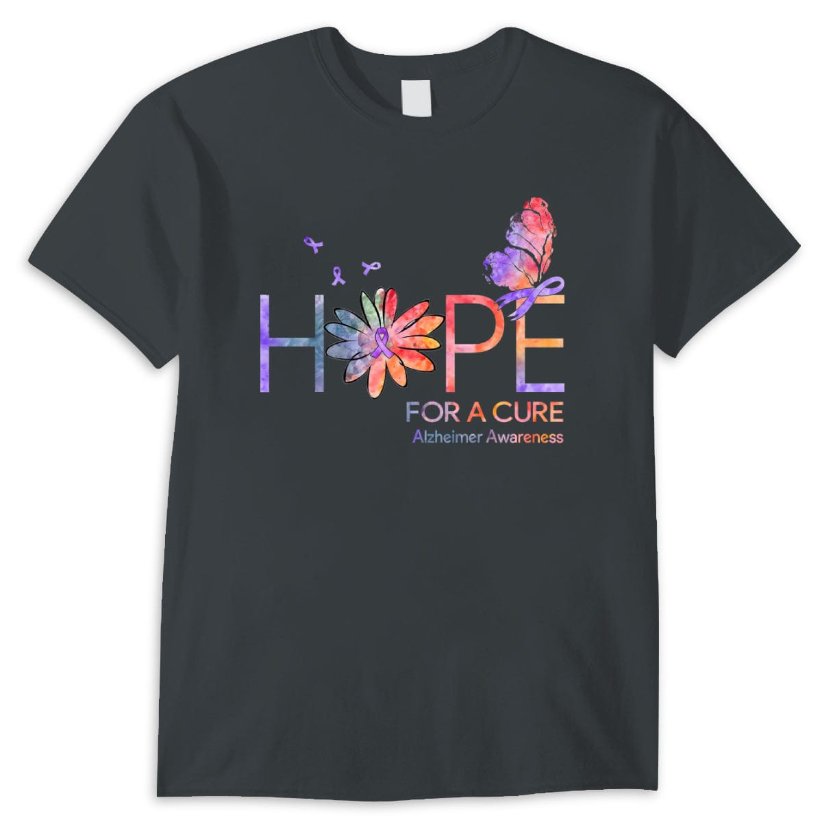 Camisetas con la esperanza de una cura para el Alzheimer con lazo de margarita y mariposa