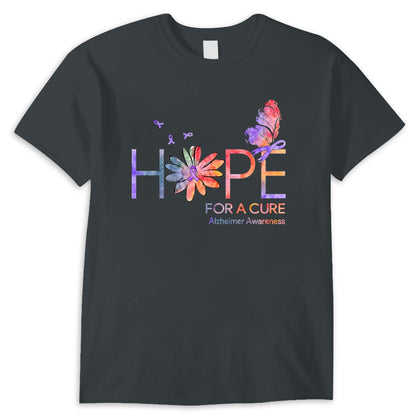 Camisetas con la esperanza de una cura para el Alzheimer con lazo de margarita y mariposa