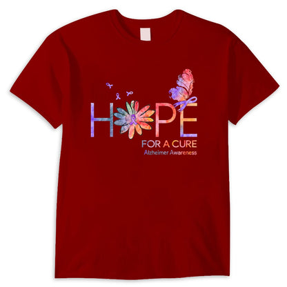 Camisetas con la esperanza de una cura para el Alzheimer con lazo de margarita y mariposa