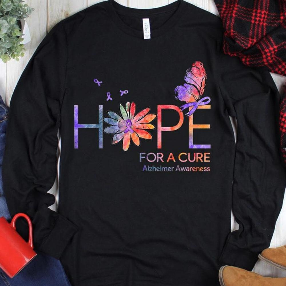 Sudadera con capucha y camiseta con la esperanza de una cura, mariposa con lazo y margaritas, Alzheimer