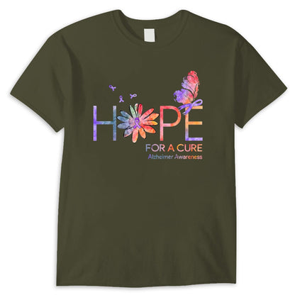 Camisetas de concienciación sobre el Alzheimer con lazo de margarita y mariposa con la esperanza de una cura