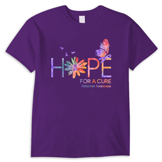 Camisetas con la esperanza de una cura para el Alzheimer con lazo de margarita y mariposa