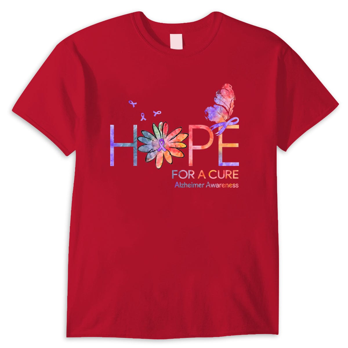 Camisetas con la esperanza de una cura para el Alzheimer con lazo de margarita y mariposa