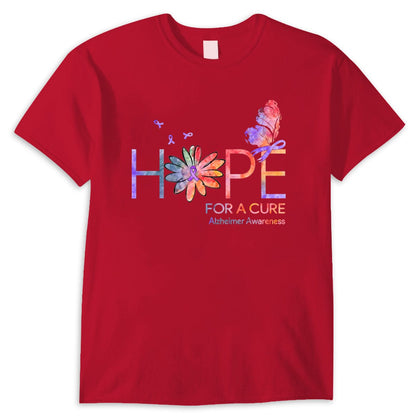 Camisetas con la esperanza de una cura para el Alzheimer con lazo de margarita y mariposa
