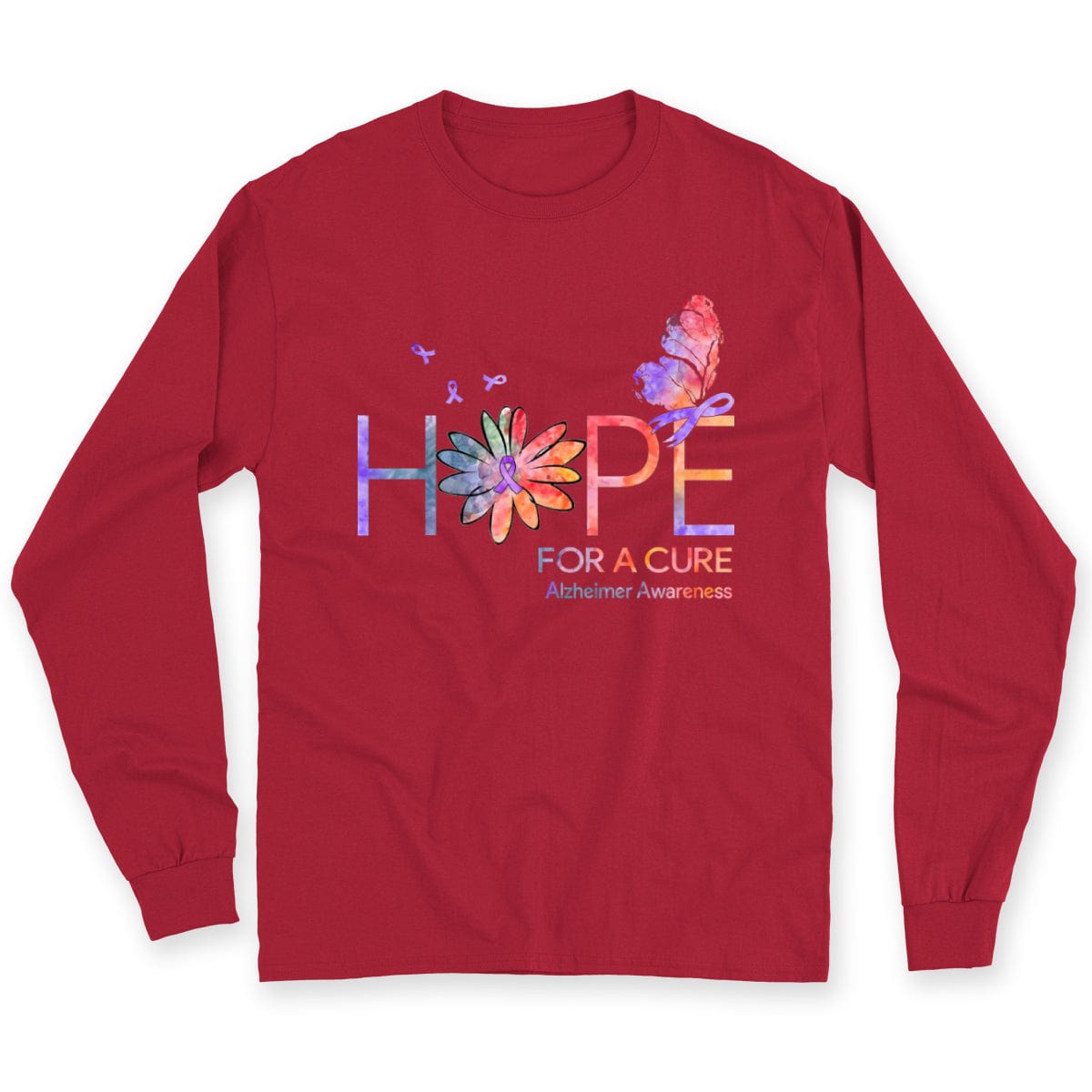 Camisetas con la esperanza de una cura para el Alzheimer con lazo de margarita y mariposa