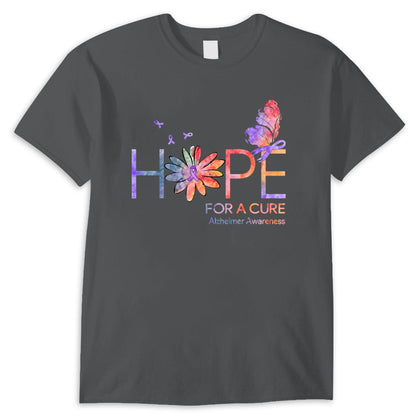 Camisetas de concienciación sobre el Alzheimer con lazo de margarita y mariposa con la esperanza de una cura