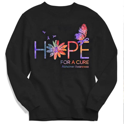 Sudadera con capucha y camiseta con la esperanza de una cura, mariposa con lazo y margaritas, Alzheimer
