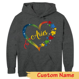 Sudadera con capucha personalizada para concienciar sobre el autismo, pieza de rompecabezas en forma de corazón, camiseta con nombre personalizado