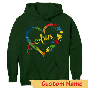 Camiseta personalizada para el autismo, pieza de rompecabezas con forma de corazón, camiseta de concienciación sobre el autismo con nombre personalizado