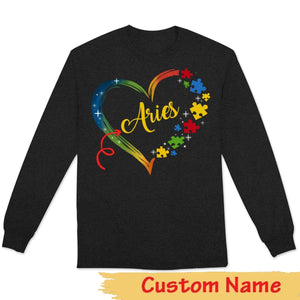 Camiseta personalizada para el autismo, pieza de rompecabezas con forma de corazón, camiseta de concienciación sobre el autismo con nombre personalizado