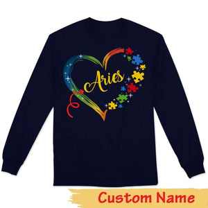 Sudadera con capucha personalizada para concienciar sobre el autismo, pieza de rompecabezas en forma de corazón, camiseta con nombre personalizado