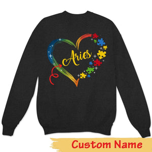 Camiseta personalizada para el autismo, pieza de rompecabezas con forma de corazón, camiseta de concienciación sobre el autismo con nombre personalizado